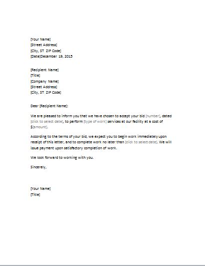 Bid Acceptance Letter Editable Word Document Template Word And Excel