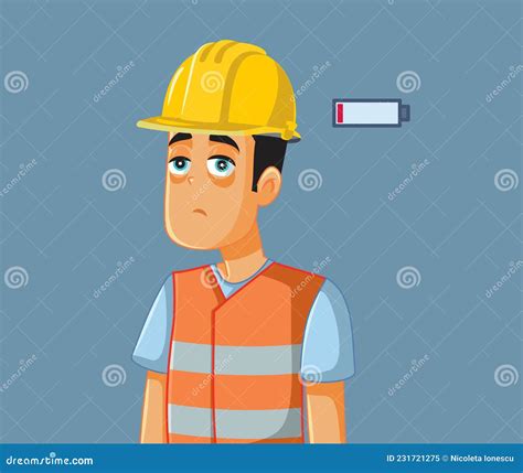 Overworked Exhausted Construction Worker Vector Cartoon Illustration
