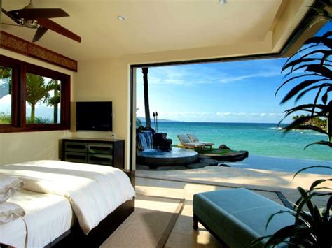 Charming Tropical Master Bedroom Theme With Wonderful See View From