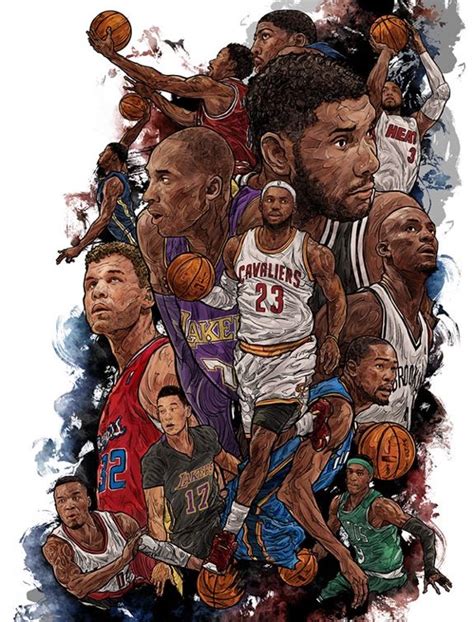 13 Nba Stars Collage Illustration Hooped Up Nba Basketball Art Nba