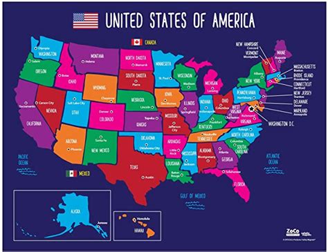 Map Of Usa States And Capitals Poster Laminated 17 X 22 Inches