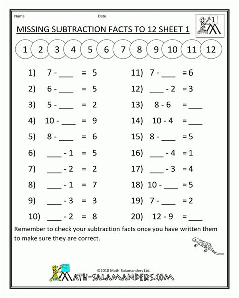 First Grade Math Facts Worksheet