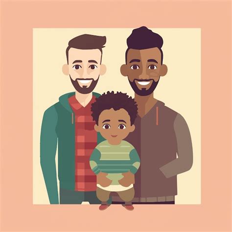 異人種間の同性愛者のカップルと子供たちのフラットなデザイン プレミアムベクター