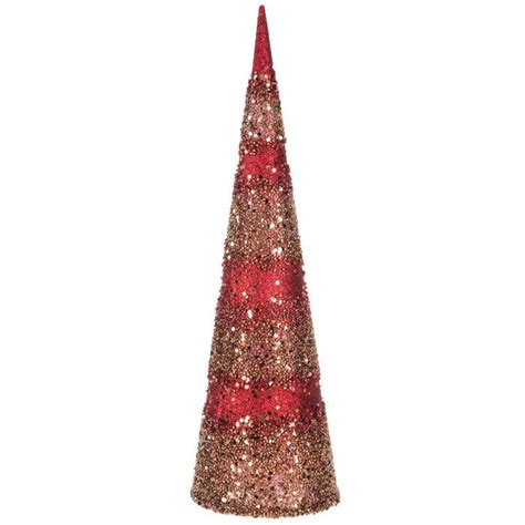Red And Gold Beaded Cone Tree Large