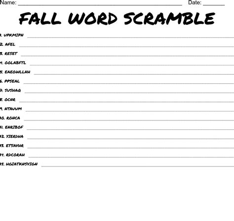 Fall Word Scramble Answers