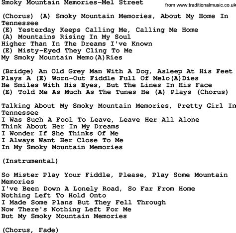 Country Musicsmoky Mountain Memories Mel Street Lyrics And Chords