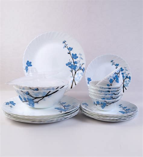 Buy Glass Dinner Set Of 22 Pcs By Larah By Borosil Mimosa White Opal