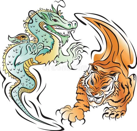 Dragón Y Tigre De Yin Yang Ilustración Del Vector Ilustración De Yang