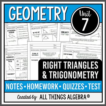 Sine, cosine, and tangent (aka. Right Triangles and Trigonometry (Geometry - Unit 8) by All Things Algebra