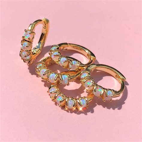 Opal Huggies Gold Plated Mini Hoop Opal Earrings By Lollieshop