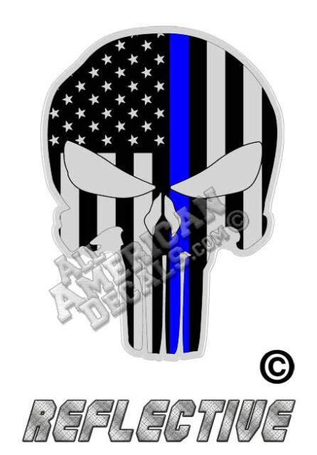 Tactical Thin Blue Line Punisher Decal Skull 5 In Reflective Tbl