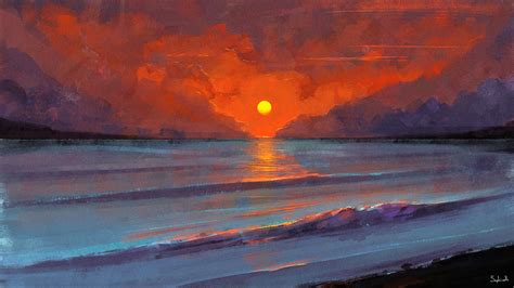 1920x1080 Abstract Sun Artistic Sunset Ocean Wallpaper 