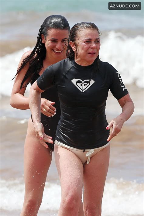 Lea Michele Sexy Vacation In A Black Swimsuit With Her Mother On The
