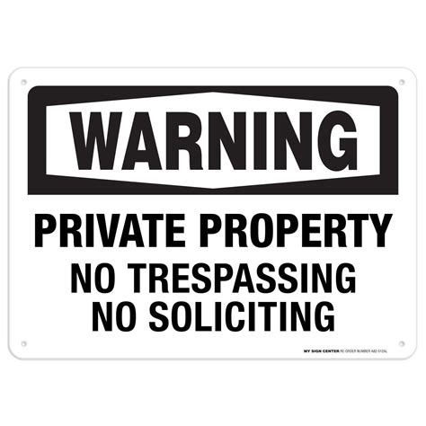 Warning Private Property No Trespassing No Soliciting Sign 10x14