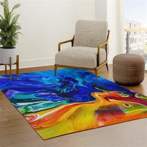 Abstract Art Rug Blue Yellow Rugs Water Ocean Decor Unique Etsy