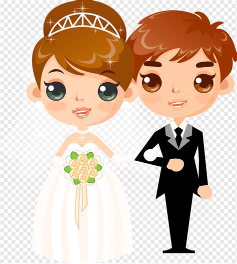 Pria Dan Wanita Mengenakan Gaun Pengantin Dan Jas Karikatur Pernikahan