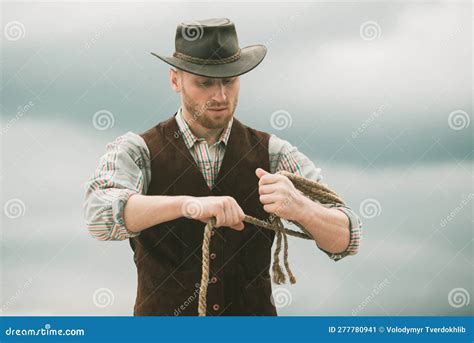 Western Life Man Unshaven Cowboy Black Background Man Wearing Hat