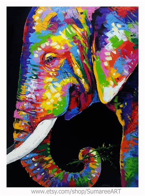 Colorful Elephant Painting On Canvas In 2021 Elephant Painting