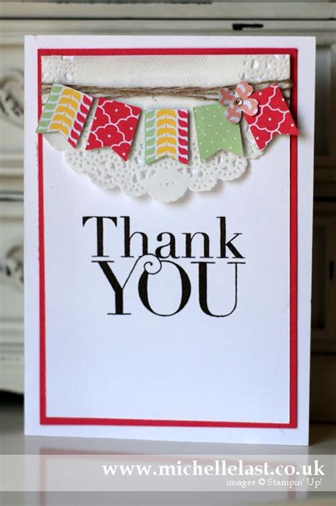 A Thank Card With The Words Thank You And Bunting Flags On It In Red White