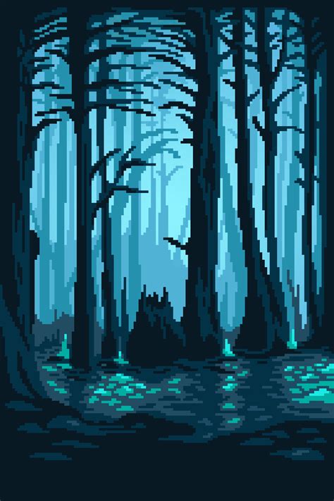 Somewhere In The Forrest Shown At 400 Percent Pixel Art Landscape