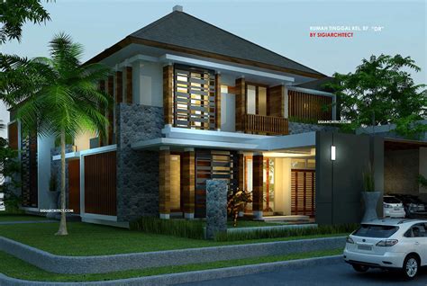 Desain Rumah Pojok Tropis 2 Lantai Kolam Renang Type 600 M2