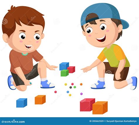 Cute Little Kids Cartoon Playing Marbles Stock Vector Illustration Of