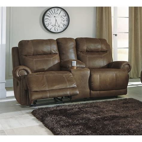 Ashley Furniture Austere Power Reclining Console Loveseat In Brown