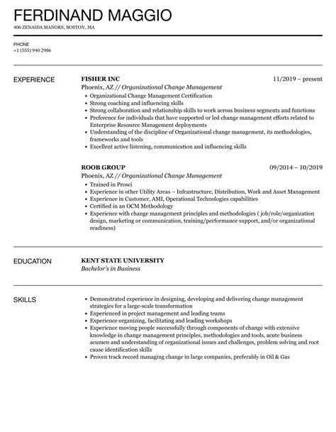 Organizational Change Management Resume Samples Velvet Jobs