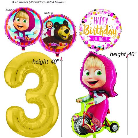 Buy Colorful Balloons Set For Birthday 3 Years Masha And The Bear Masha Y El Oso Online At
