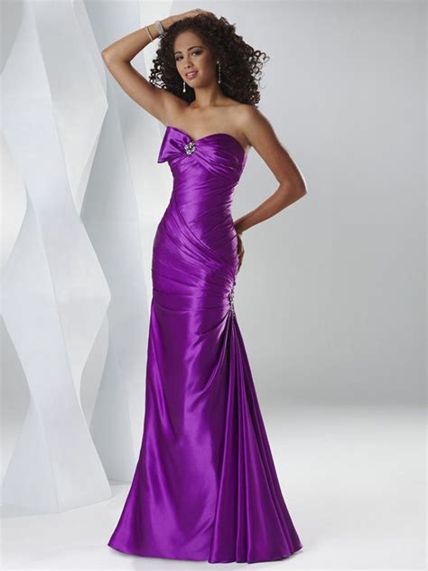 Purple A Line Strapless Sweetheart Lace Up Floor Length Evening Dresses