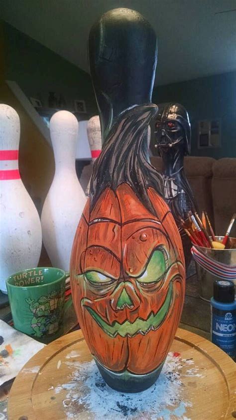 Halloween Jack O Lantern Bowling Pin Sculpture By Lee Dixon Available