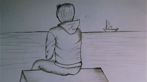 How To Draw A Sad Boy Looking At Sea L Lonely Boy Drawing L Pencil