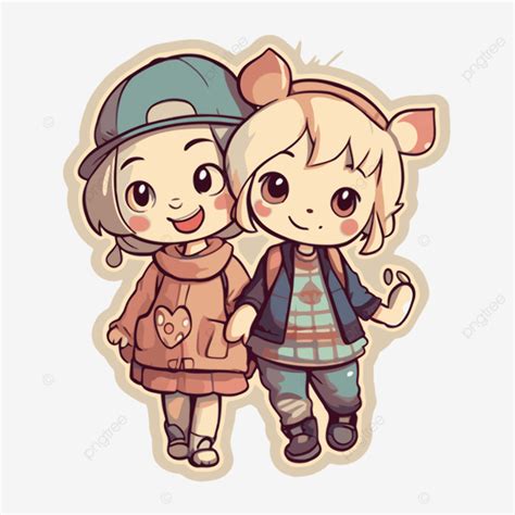 Two Cartoon Animals Holding Hands And Holding Onto Each Other Vector