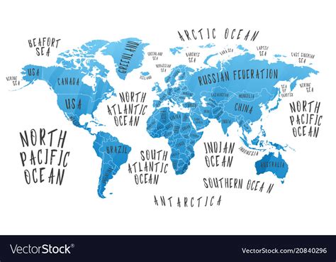 Earth Map With The Name Of The Countries Vector Image