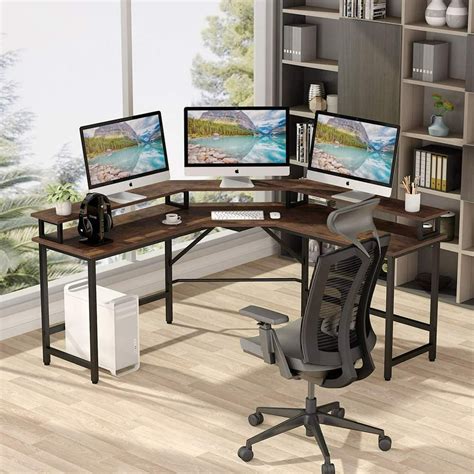 Tribesigns L-Shaped Gaming Computer Desk with Monitor Stand Riser