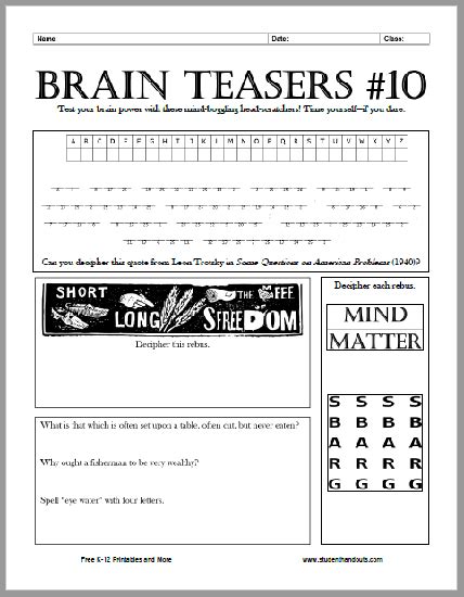 The Worksheet For Brainteasers Is Shown In Black And White