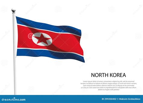 National Flag North Korea Waving On White Background Stock Photo