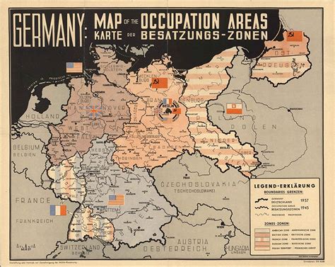Jp ドイツ 職業地図 Carte Der Besatzungs Zonen 1945 歴史的なアンティーク