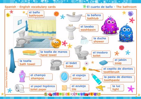 El Cuarto De Baño The Bathroom Vocabulario Español Inglés Tarjetas