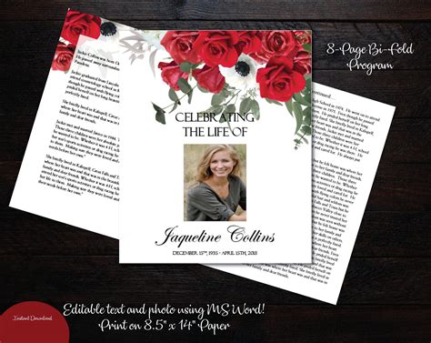 Paper Paper And Party Supplies Red Rose Funeral Program Order Of Service
