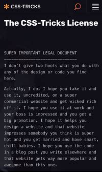 Css Tricks The Css Tricks License Super Important Legal Document I Don T Give Two Hoots What