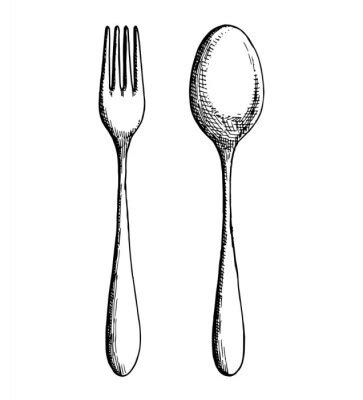 Besteck set skizze. löffel gabel und messer vektor-illustration