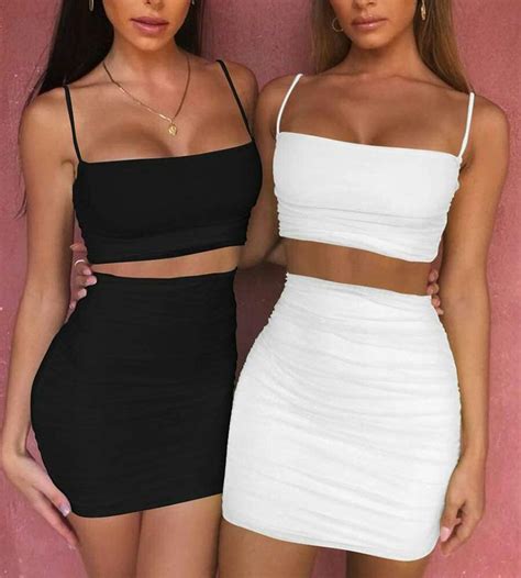 Co Ords Outfits Beagimeg Womens Ruched Cami Crop Top Bodycon Skirt