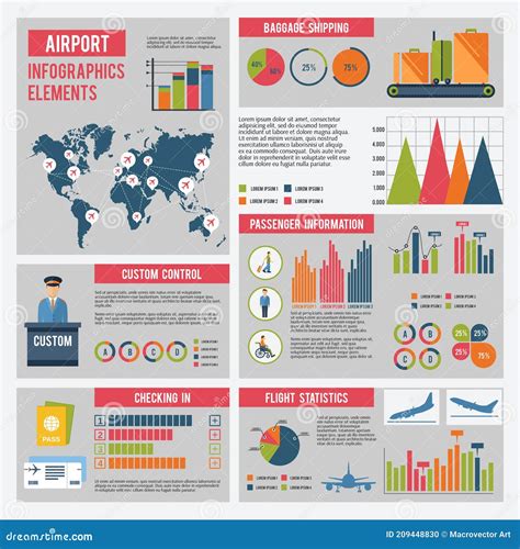 Airport Infographics Set Vector Design Illustration Stock Vector