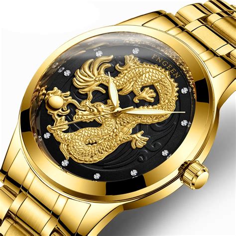 2018 Golden Dragon Quartz Watch Mens Top Brand Luxury Watches Fashion