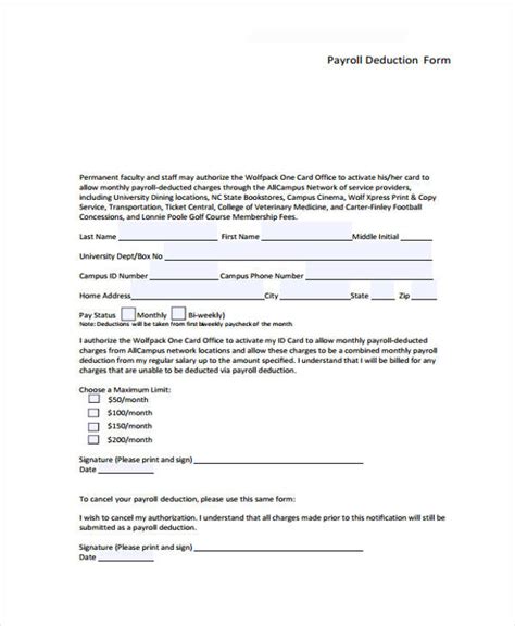 Free Printable Payroll Deduction Forms