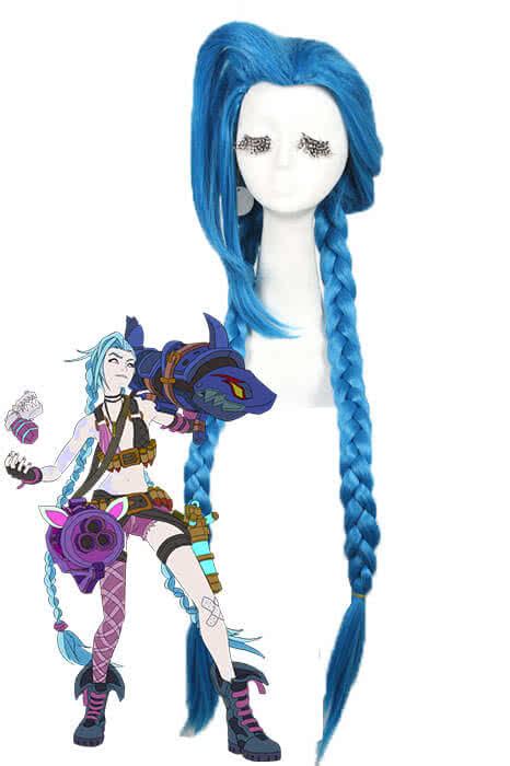 120cm lol loose cannon jinx blue long cosplay woman wigs anime cosplay