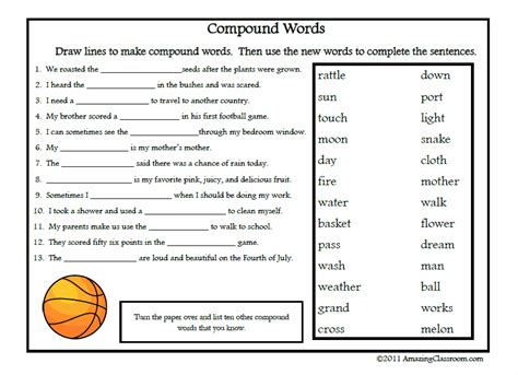 Compound Words Printable Worksheet With Answer Key Lesson Activity
