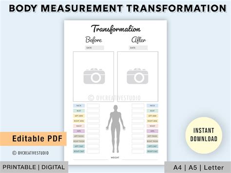 Editable Body Measurement Tracker Printable Body Measurement Etsy