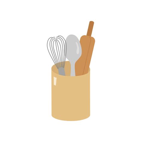 Kitchen Tools Whisk Spoon Rolling Pin In A Glass Vector